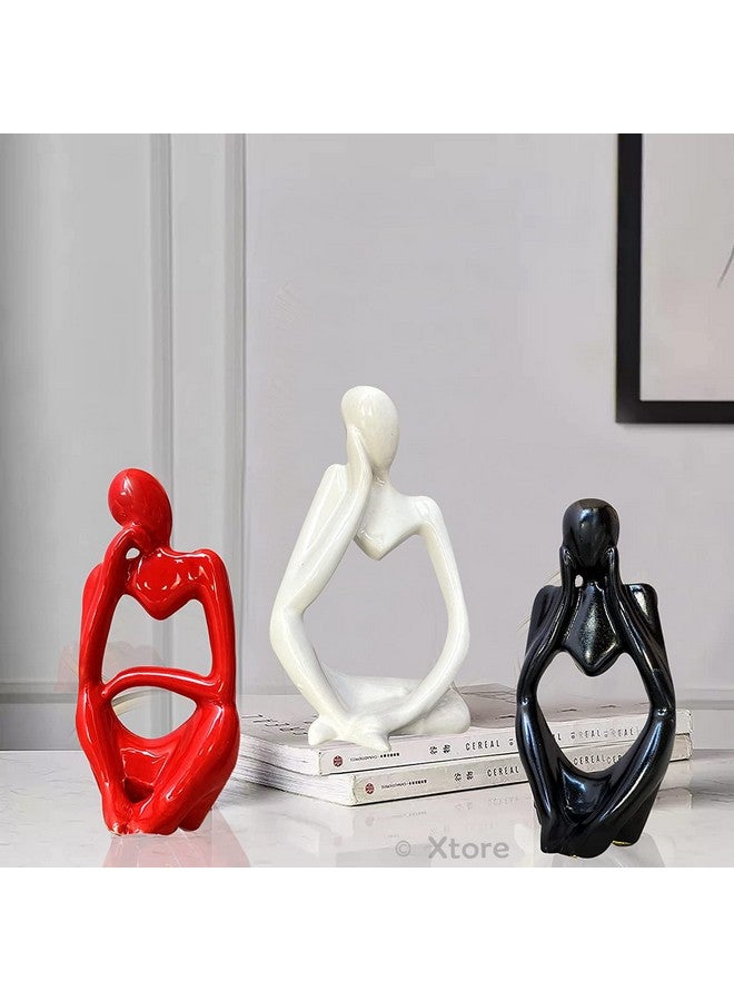Xtore Thinker Decoreative Statues for Home Decor (Pack of 3, Black, Red & White) - Image 2