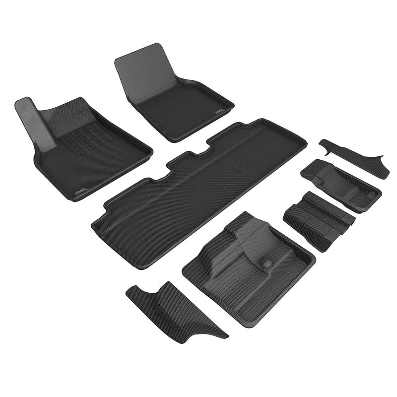 3D MAXpider Custom Fit Kagu Floor Mat Black Compatible with Tesla Model Y 7Seat 20212024 Full Set