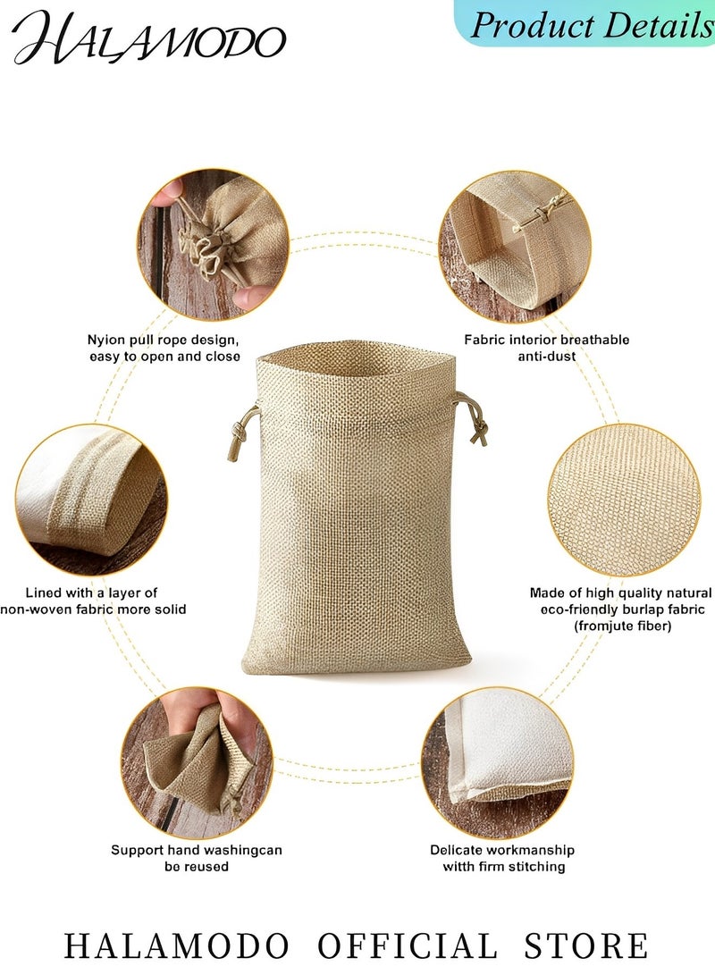 50 قطعة أكياس هدايا من الخيش مع رباط أكياس كتان قابلة لإعادة التدوير أكياس تغليف هدايا صغيرة لحفلات الزفاف والهدايا التذكارية والحفلات والحرف اليدوية اليدوية، 4 × 5.5 بوصة - Image 2