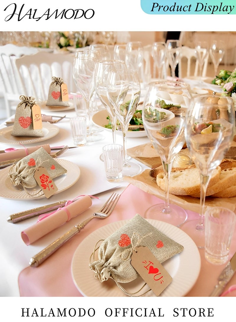 50 قطعة أكياس هدايا من الخيش مع رباط أكياس كتان قابلة لإعادة التدوير أكياس تغليف هدايا صغيرة لحفلات الزفاف والهدايا التذكارية والحفلات والحرف اليدوية اليدوية، 4 × 5.5 بوصة - Image 5