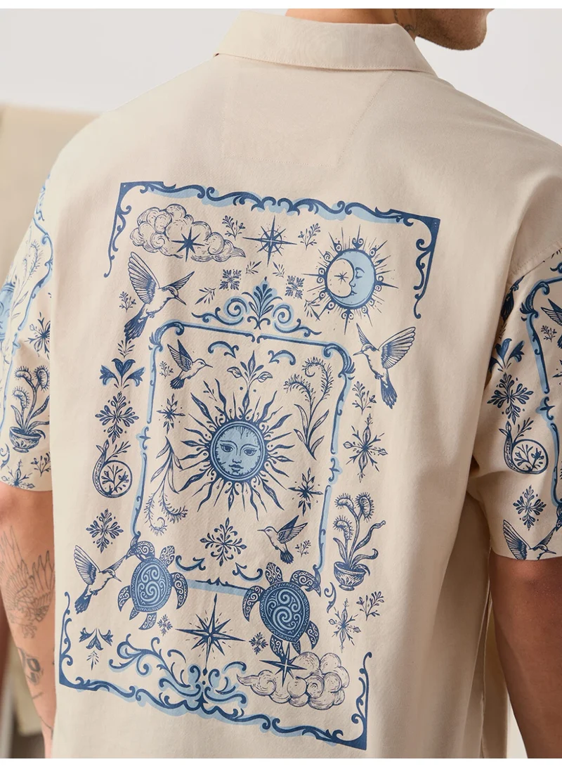 The Souled Store  The Souled Store Men Celestial Chaos Beige Embroidery Oversized Shirts for Men | Best Price UAE