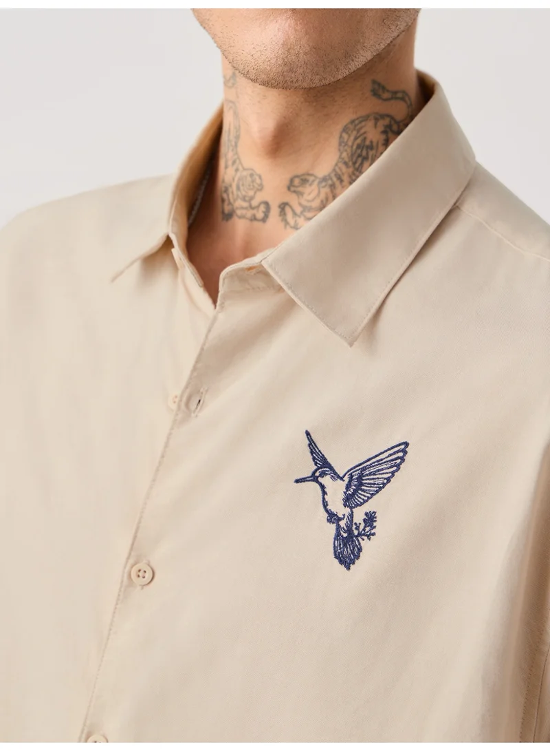 The Souled Store The Souled Store Men Celestial Chaos Beige Embroidery Oversized Shirts