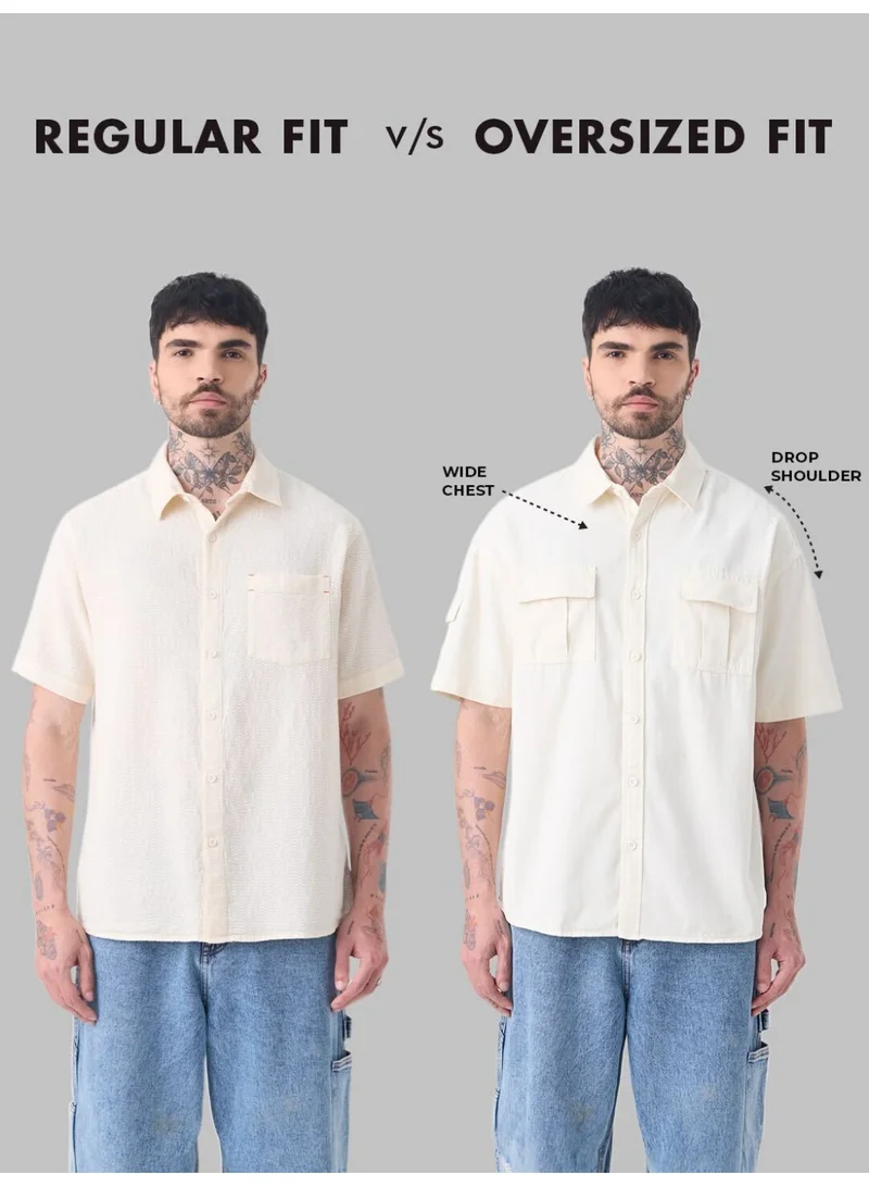 The Souled Store  The Souled Store Men Celestial Chaos Beige Embroidery Oversized Shirts for Men | Best Price UAE