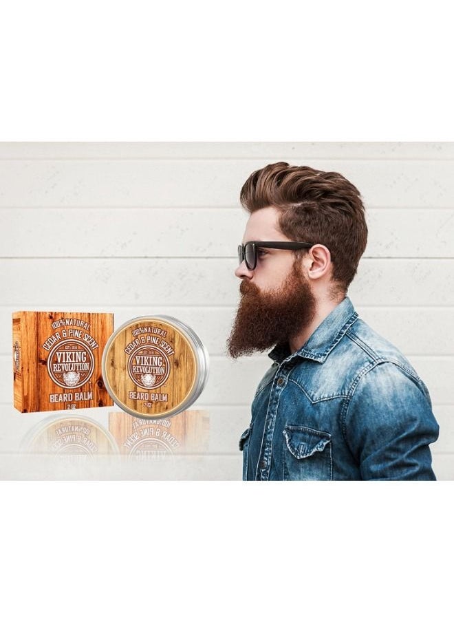 Viking Revolution - Beard Balm Cedar & Pine Scent with Argan & Jojoba Oils - Styles, Strengthens & Softens Beards and Mustaches - Leave in Conditioner Wax for Men - Image 1