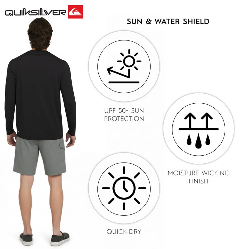 QUIKSILVER قميص واقي من الشمس بأكمام طويلة للرجال من كويكسيلفر، مقاس عادي، حماية من الأشعة فوق البنفسجية 50، أسود، كبير جداً - Image 5