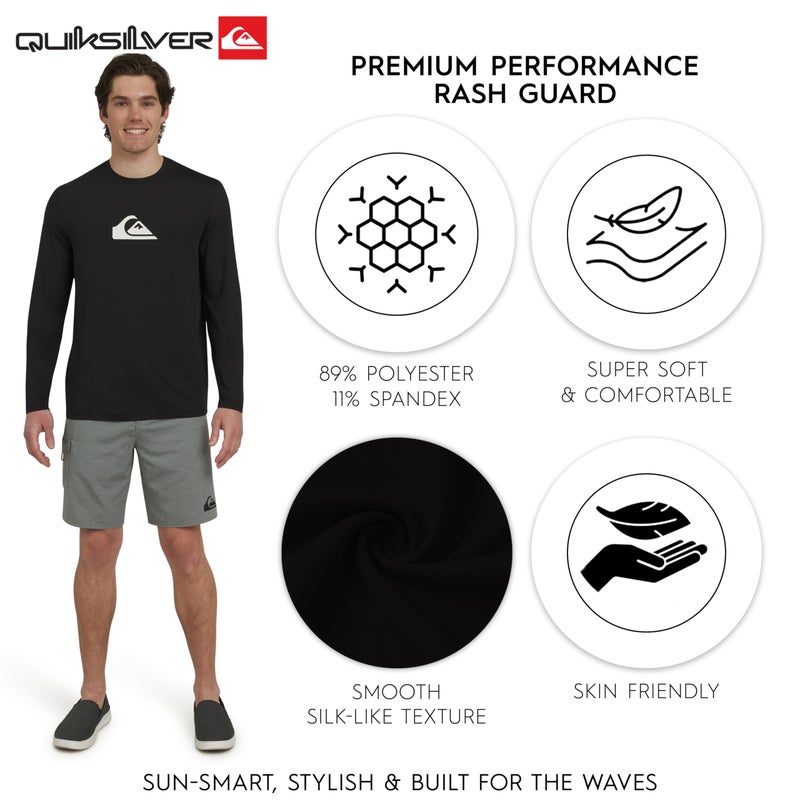 QUIKSILVER قميص واقي من الشمس بأكمام طويلة للرجال من كويكسيلفر، مقاس عادي، حماية من الأشعة فوق البنفسجية 50، أسود، كبير جداً - Image 3