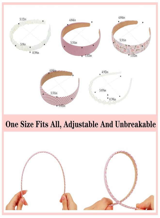 CAVETEE Headbands for Women, 5 Pack Different Designs Fashion Headbands for Women Pearl Headband Padded Headbands Hair Accessories Non-slip Head Bands for Women's Hair (Pink) - Image 4