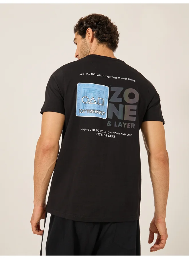 فورت كولينز Fort Collins Men Black Graphic Print Crew Neck T-Shirt