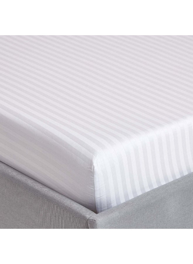 Ocra Fitted Stripe Satin Bedsheet Set 3 Pieces White - Image 1