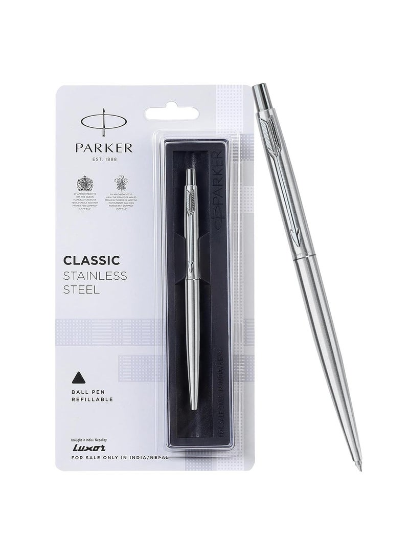 Parker Classic Stainless Steel Chrome Trim Ball Pen| Ink Color - Blue | Gift For Employees | Unique Gifts For Entrepreneurs - Image 1