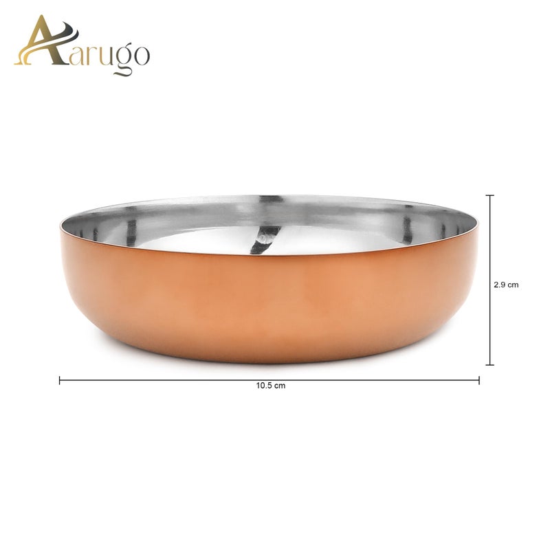 Aarugo Stainless Steel Rose Gold Smart Dinnerware/Dinner Set | 1 Thali, 3 Bowl, 1 Glass, 1 Fork, 1 Spoon | Solid Kitchen Set for Home | Restaurant | Pefect Gifting Set - Image 2