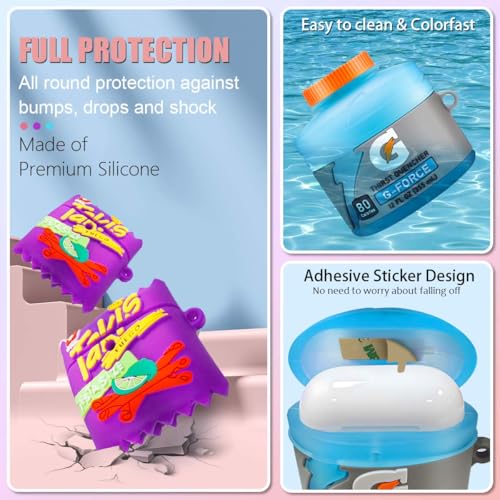 FGERWZ 3Pack Cute Airpods 4 Case - 3D Cartoon Funny Food Design Silicone Cover Compatible for Airpods 4th Generation - Cute Case Accessories with Keychain/Cleaner Pen (Blue+Purple+Pink) - Image 3