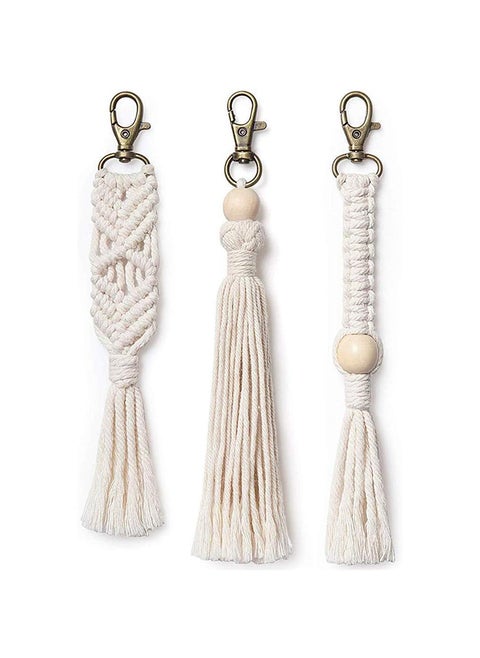 Macrame Keychains Boho Macrame Bag Charms with Tassels Car Hanging 3 pieces