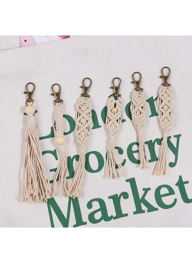 Macrame Keychains Boho Macrame Bag Charms with Tassels Car Hanging 3 pieces