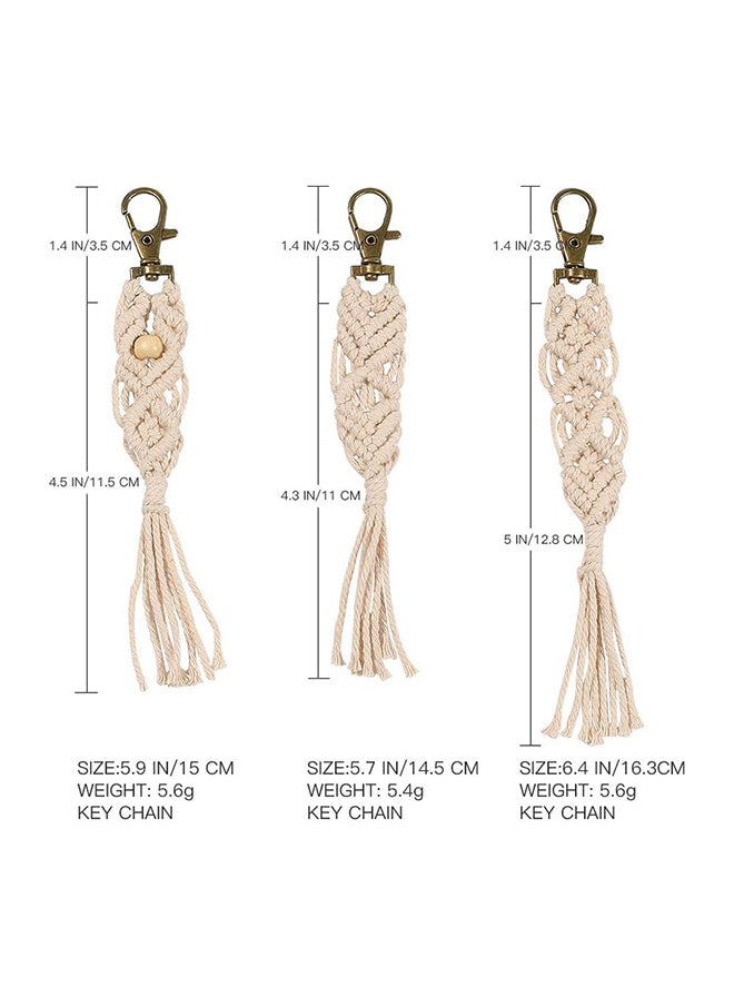 Macrame Keychains Boho Macrame Bag Charms with Tassels Car Hanging 3 pieces