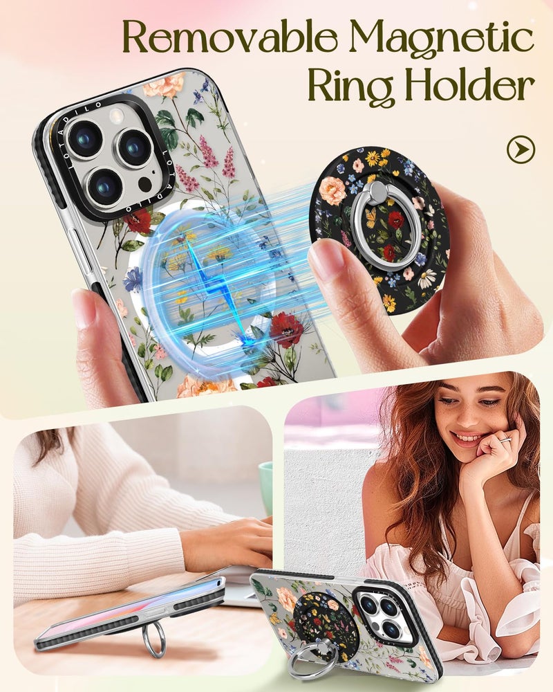 Lotadilo for iPhone 15 Pro Max Case for Women - Cute Kawaii Design Girls Compatible with Magsafe Magnetic Ring Holder Stand Retro Flower Phone Covers Aesthetic Girly TPU Funda for 15 Pro Max - Image 4