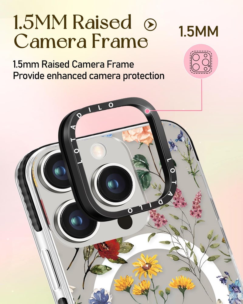 Lotadilo for iPhone 15 Pro Max Case for Women - Cute Kawaii Design Girls Compatible with Magsafe Magnetic Ring Holder Stand Retro Flower Phone Covers Aesthetic Girly TPU Funda for 15 Pro Max - Image 3
