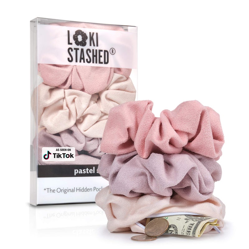 LokiStashed 3PACK Suede Hair Tie Scrunchies for VSCO Girls  Women THE ORIGINAL HIDDEN POCKET SCRUNCHIE with Zipper Pocket Storage Accessories Small Items Keys Money Pastel