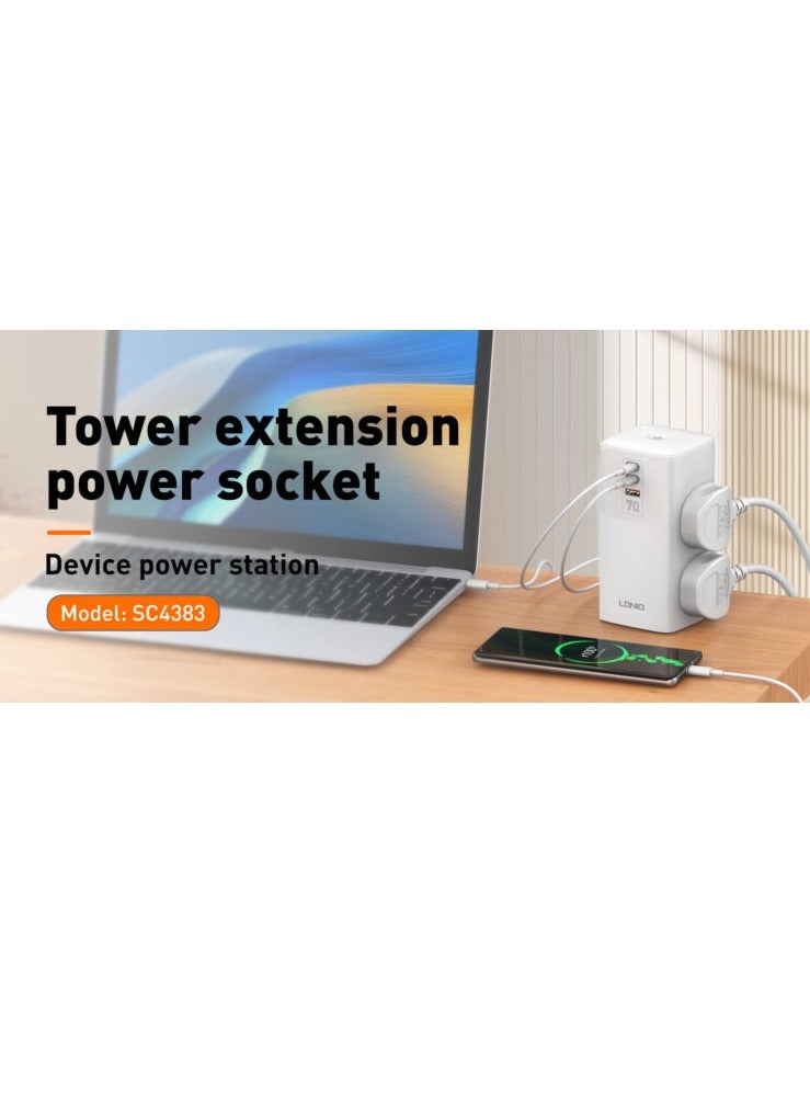 LDNIO SC4383 7-Port Vertical Desktop Charging Station, White - Image 3