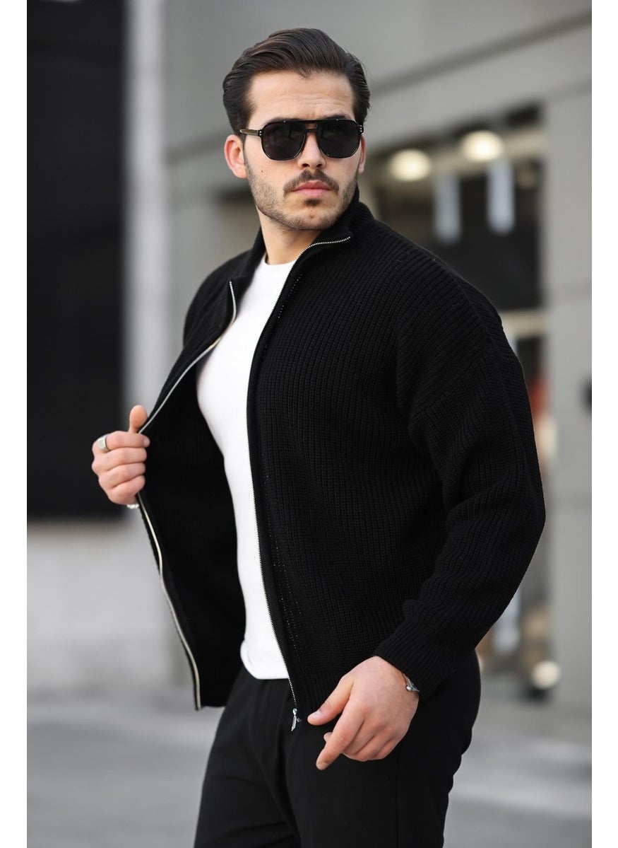 Oversize Selanik Knitted Zippered Men's Cardigan - Black - pzsku/ZB7B986B7AC8871CE95D8Z/45/_/1741192360/dfb2c71c-7e9f-4770-9adc-8f09d94bf8c2