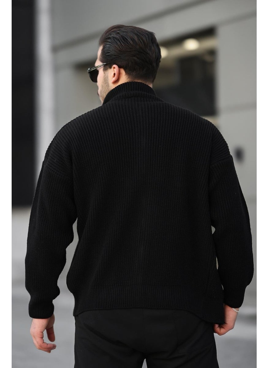 Oversize Selanik Knitted Zippered Men's Cardigan - Black - pzsku/ZB7B986B7AC8871CE95D8Z/45/_/1741192361/646b855f-65b8-471e-b9c3-159d52fc9c39