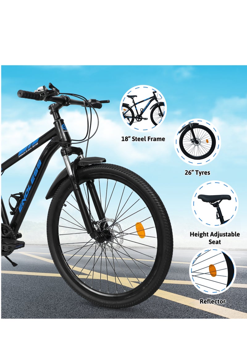 ENDLESS  Endless High Carbon Steel 17" Frame, 26" Wheels Mountain Bike with Shimano Altus 21 Speed Gear Shifter for Adults|Disc Brakes, Adjustable Seat, All Terrain Tyres, Suspension MTB Cycle for Men & Women  - Image 3