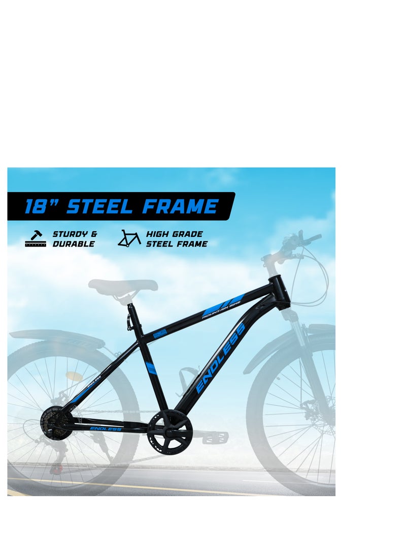 ENDLESS  Endless High Carbon Steel 17" Frame, 26" Wheels Mountain Bike with Shimano Altus 21 Speed Gear Shifter for Adults|Disc Brakes, Adjustable Seat, All Terrain Tyres, Suspension MTB Cycle for Men & Women  - Image 4
