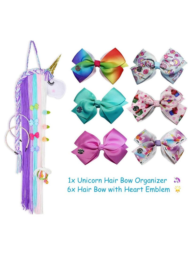 SYOSI 6 Pcs 5in Large Hair Bows and Unicorn Hair Bow Holder Organizer for Girls, Hair Clips Headband Organizer Storage Unicorn Wall Hanging Home Decor - Image 4