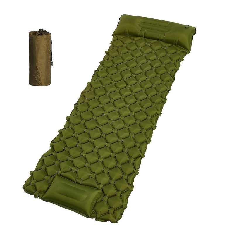 Linist Nylon Sleeping Pad - 4 Inch Ultralight Inflatable Sleeping Mat With Built-In Foot Pump And Pillow, Lightweight Compact Camping Air Mattress - Green - Image 1