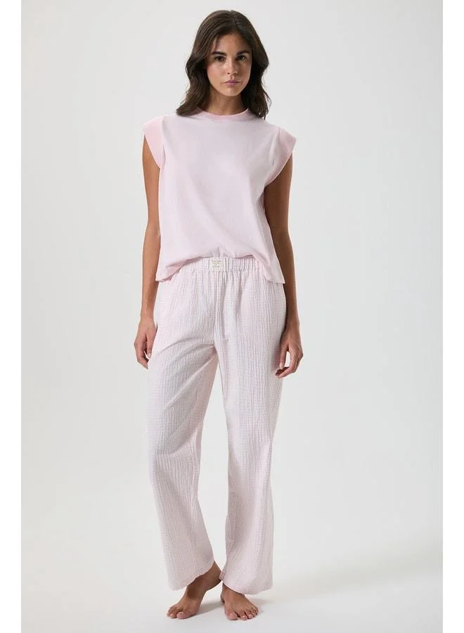 Pajama set with a soft, wrapped texture.