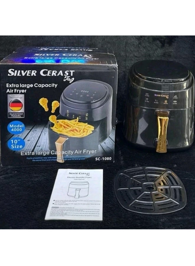 Silver Crest Extra Large 10L Air Fryer 4000W Healthy Oil Free Fryer with LED Touch Panel, Adjustable Temperature Control, Timer Function, Easy Clean Basket, Perfect for Fries, Chicken, Fish and Snacks - Image 3