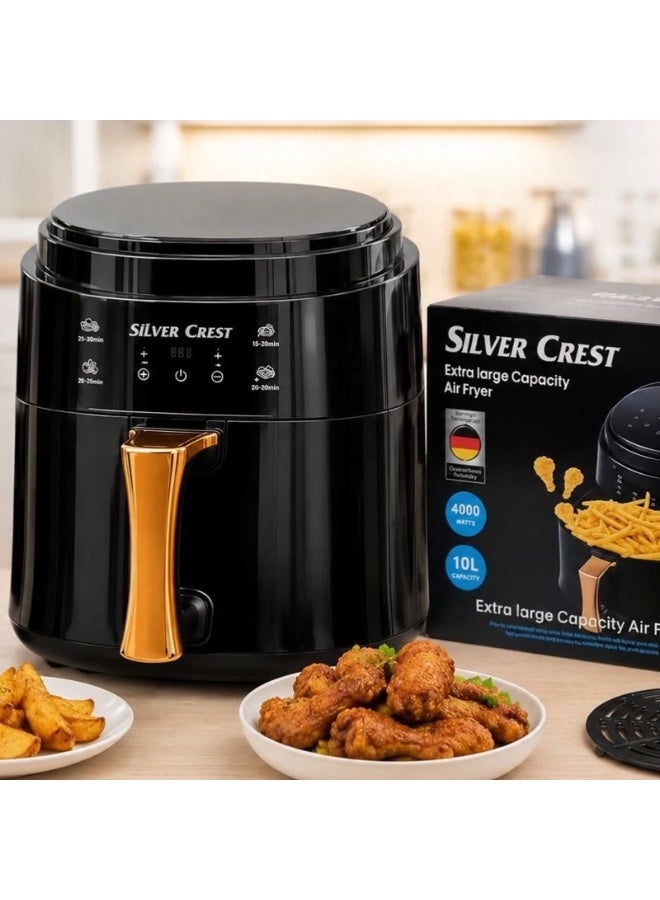 Silver Crest Extra Large 10L Air Fryer 4000W Healthy Oil Free Fryer with LED Touch Panel, Adjustable Temperature Control, Timer Function, Easy Clean Basket, Perfect for Fries, Chicken, Fish and Snacks - Image 2
