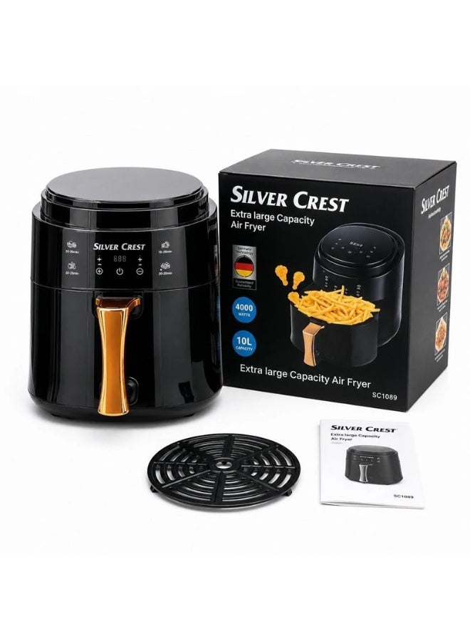 Silver Crest Extra Large 10L Air Fryer 4000W Healthy Oil Free Fryer with LED Touch Panel, Adjustable Temperature Control, Timer Function, Easy Clean Basket, Perfect for Fries, Chicken, Fish and Snacks - Image 1