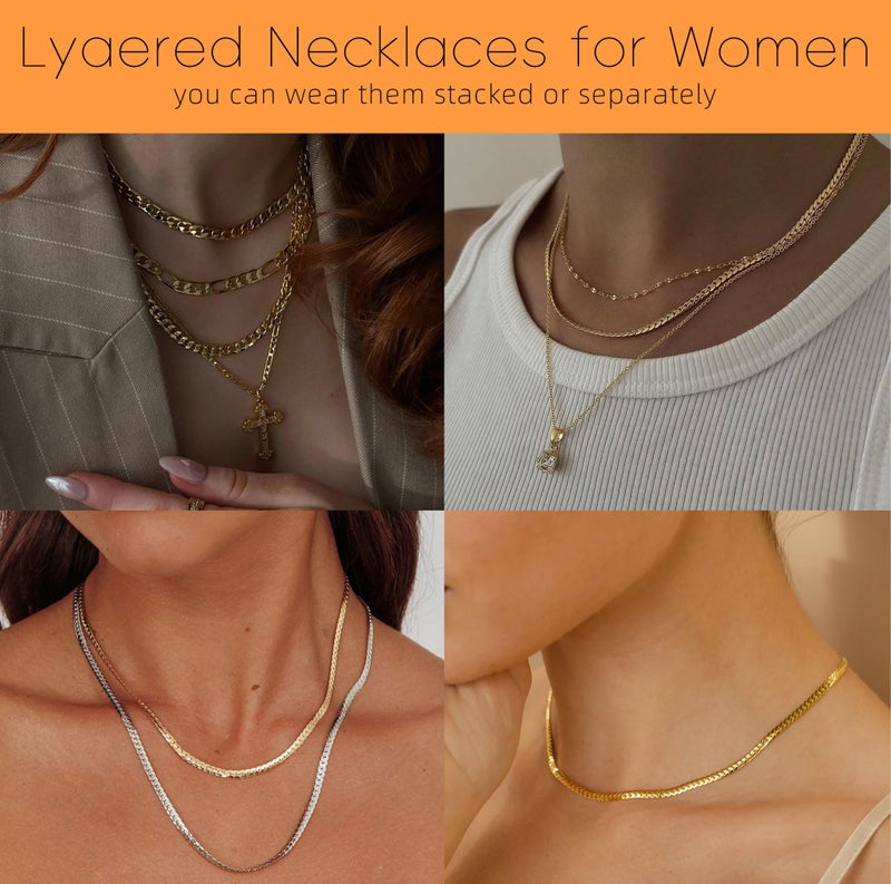 Amicon Gold Cross Necklaces for Women, Layered 14K Gold Plated Dainty Stacked Pendant Choker Trendy Cute Cross Charm Layering Faith Jewelry Set Religious Gift - Image 3
