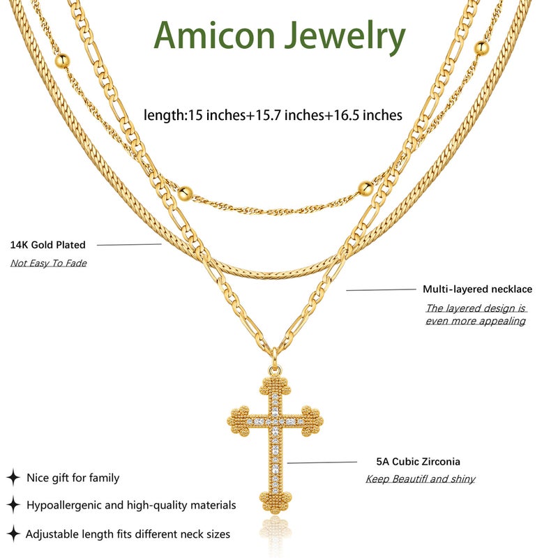 Amicon Gold Cross Necklaces for Women, Layered 14K Gold Plated Dainty Stacked Pendant Choker Trendy Cute Cross Charm Layering Faith Jewelry Set Religious Gift - Image 5