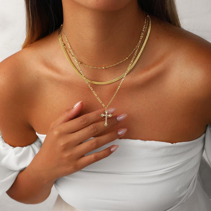 Amicon Gold Cross Necklaces for Women, Layered 14K Gold Plated Dainty Stacked Pendant Choker Trendy Cute Cross Charm Layering Faith Jewelry Set Religious Gift - Image 4