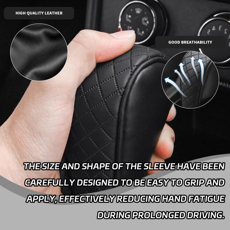HHZL Car Shift Handle Transmission Knob Cover Accessories, Eco-Leather Car Shift Cover, Center Console Magic Tape Gear Lever Protector Universal for Most Cars(Black) - Image 5