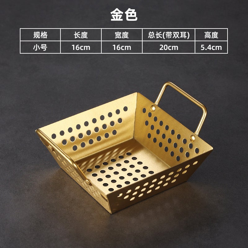 Stainless Steel Square Mesh Basket Lace Square Basket Large Frying Basket Bold Draining Basket Fruit Basket Fried Sticks Filtered Vegetable Washing Basket - Image 1