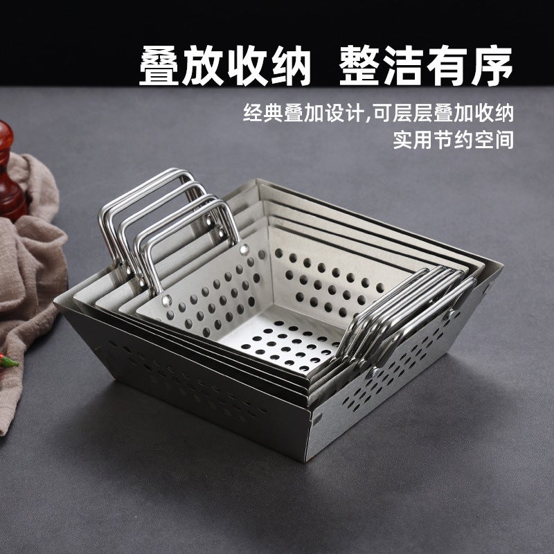 Stainless Steel Square Mesh Basket Lace Square Basket Large Frying Basket Bold Draining Basket Fruit Basket Fried Sticks Filtered Vegetable Washing Basket - Image 5