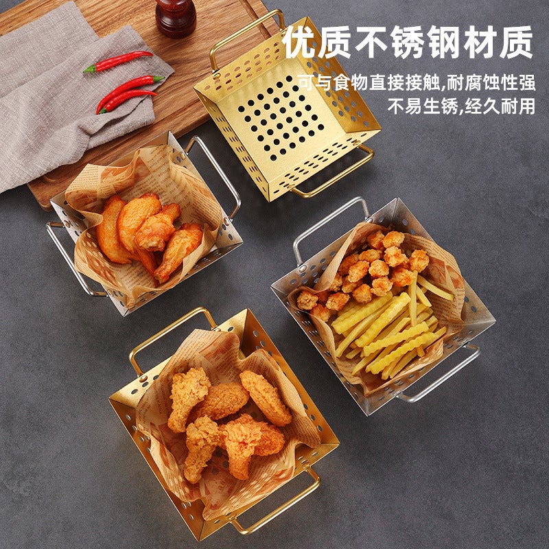 Stainless Steel Square Mesh Basket Lace Square Basket Large Frying Basket Bold Draining Basket Fruit Basket Fried Sticks Filtered Vegetable Washing Basket - Image 3