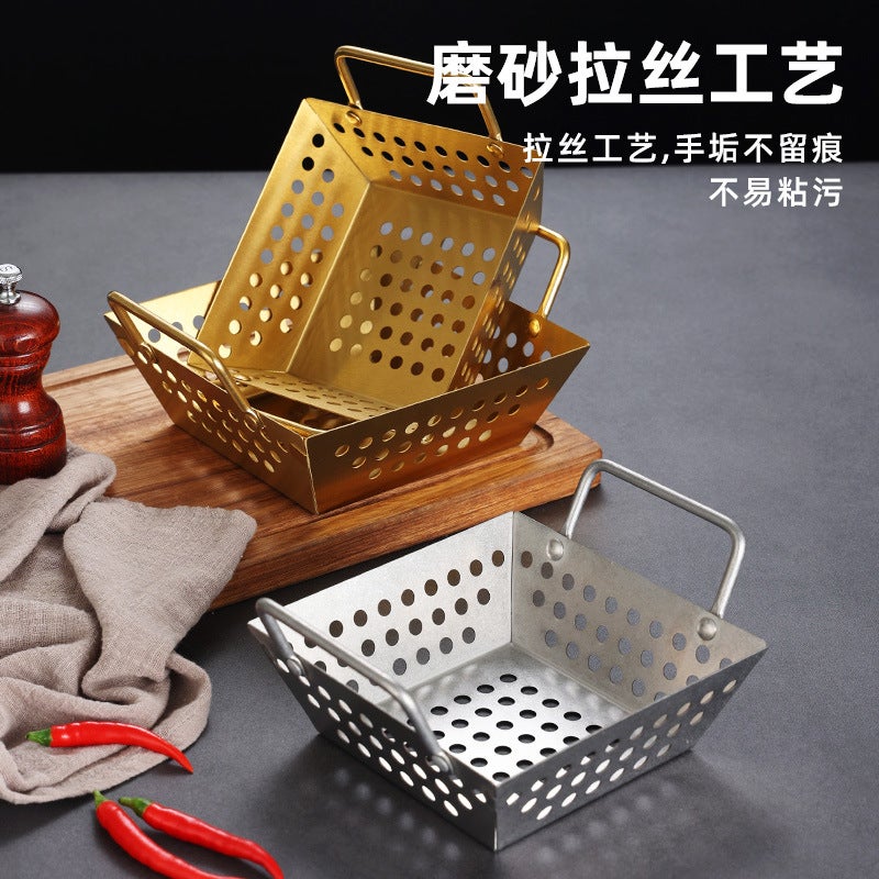 Stainless Steel Square Mesh Basket Lace Square Basket Large Frying Basket Bold Draining Basket Fruit Basket Fried Sticks Filtered Vegetable Washing Basket - Image 4