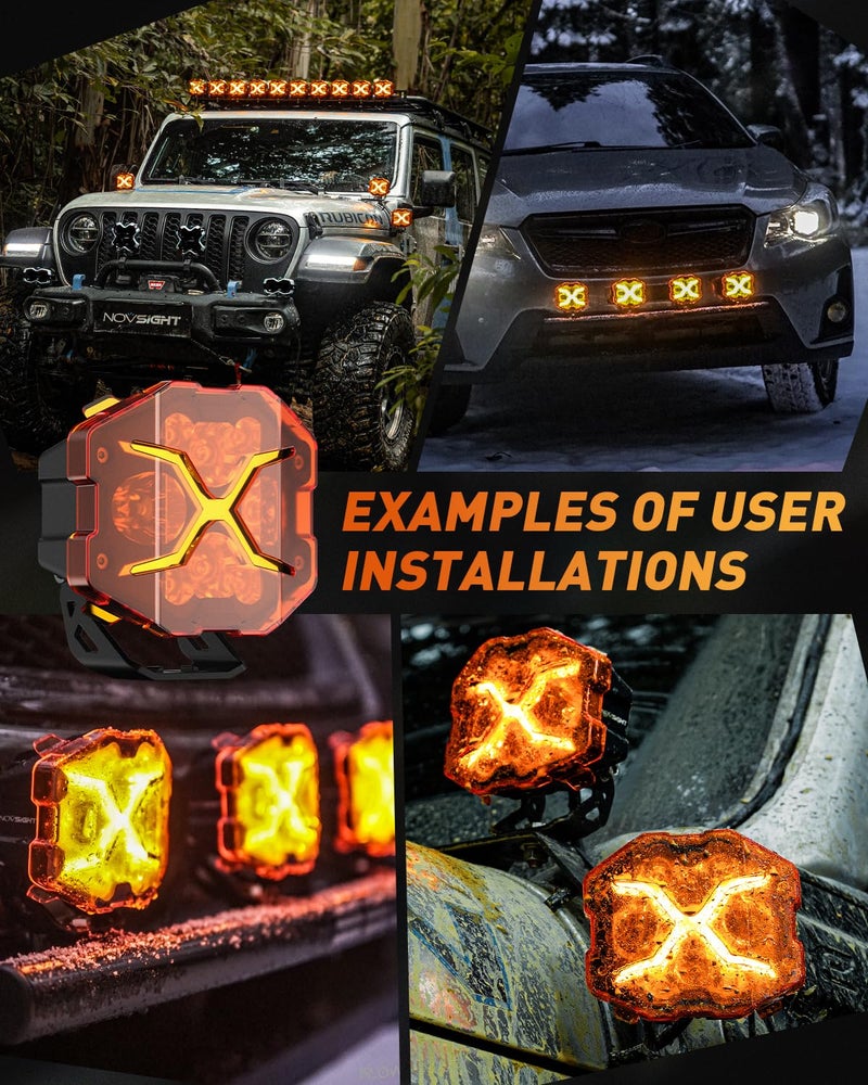 NOVSIGHT 4 Inch LED Pods - X Series Off Road Driving Light with Yellow DRL, Super Bright Pod Lights Drive Beam with Amber Cover, Off-road Fog Lights for Trucks Jeep Ford UTV ATV, 2-Year Warranty, Pair - Image 4