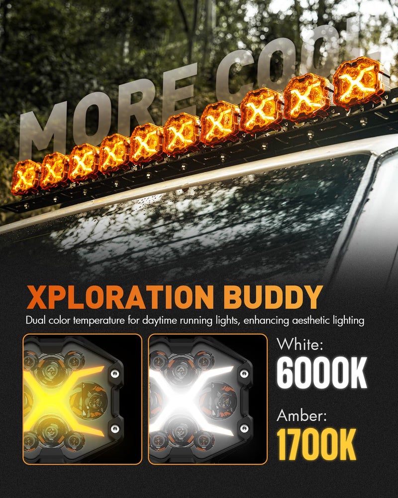 NOVSIGHT 4 Inch LED Pods - X Series Off Road Driving Light with Yellow DRL, Super Bright Pod Lights Drive Beam with Amber Cover, Off-road Fog Lights for Trucks Jeep Ford UTV ATV, 2-Year Warranty, Pair - Image 2