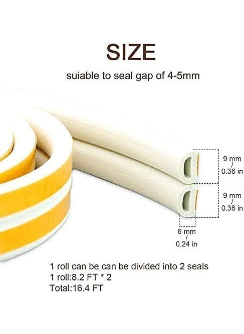 AARU BHAKTI ENTERPRISE ABE Doors Windows Draught excluder Tape Soundproofing Noise Muffling Weather Strip Tape SelfAdhesive EPDM Foam D Type 4 Seals Total 1236M White2 Pack  - Image 2