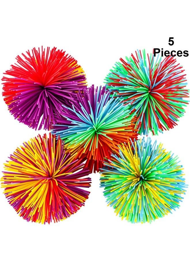 Leinuosen - 5 Pieces Monkey Stringy Balls Sensory Fidget Stringy Balls Soft Rainbow Pom Bouncy Stress Balls With Storage Bag Multicolor (2.75 Inch 5 Pieces) - Image 1