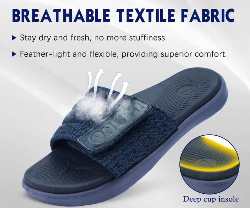 ONCAI Mens Slide Sandals Blue Open Toe Athletic Adjustable Straps Orthotic Plantar Fasciitis Sport Sandals with Soft Cushion Arch Support Footbed Size 9 - Image 4