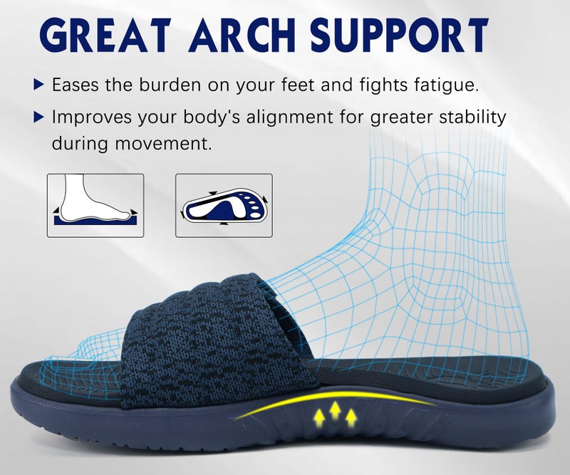 ONCAI Mens Slide Sandals Blue Open Toe Athletic Adjustable Straps Orthotic Plantar Fasciitis Sport Sandals with Soft Cushion Arch Support Footbed Size 9 - Image 3