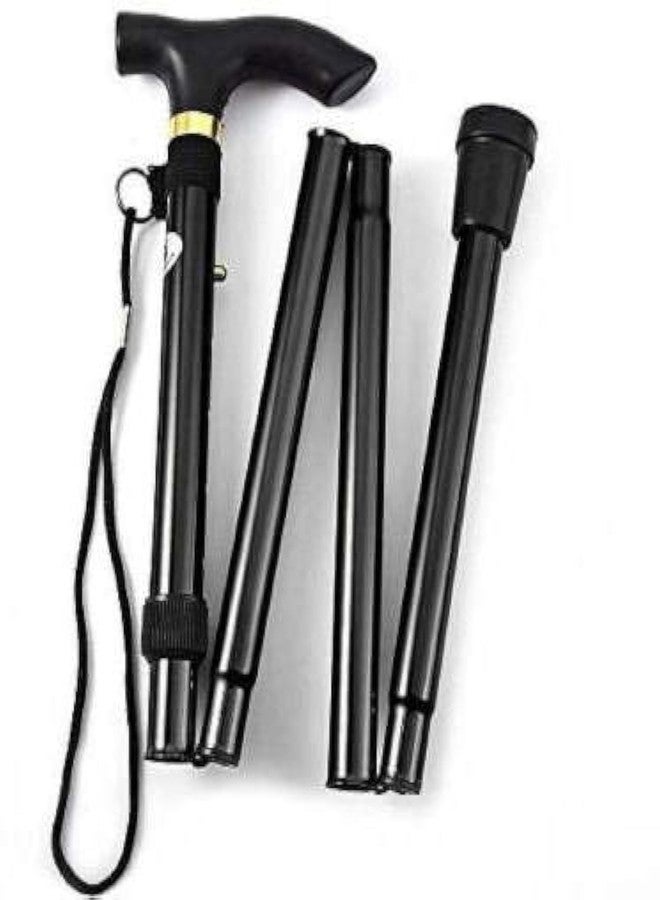 NEOSAFE Folding Walking Stick for Adults, Lightweight Aluminum Cane with T-Handle - 4-Section Collapsible Design, Black, Pack of 1 - Image 1