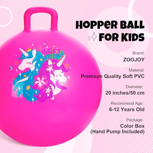 ZOOJOY Hopper Ball Pink Bouncy Balls for Kids 20 Inch Sit on Jumping Toys with Handle for Girls Gift Aged 612 Inflatable Unicorn Bounce Hopper Balls Toy Pink Girl Toys with Pump - Image 5