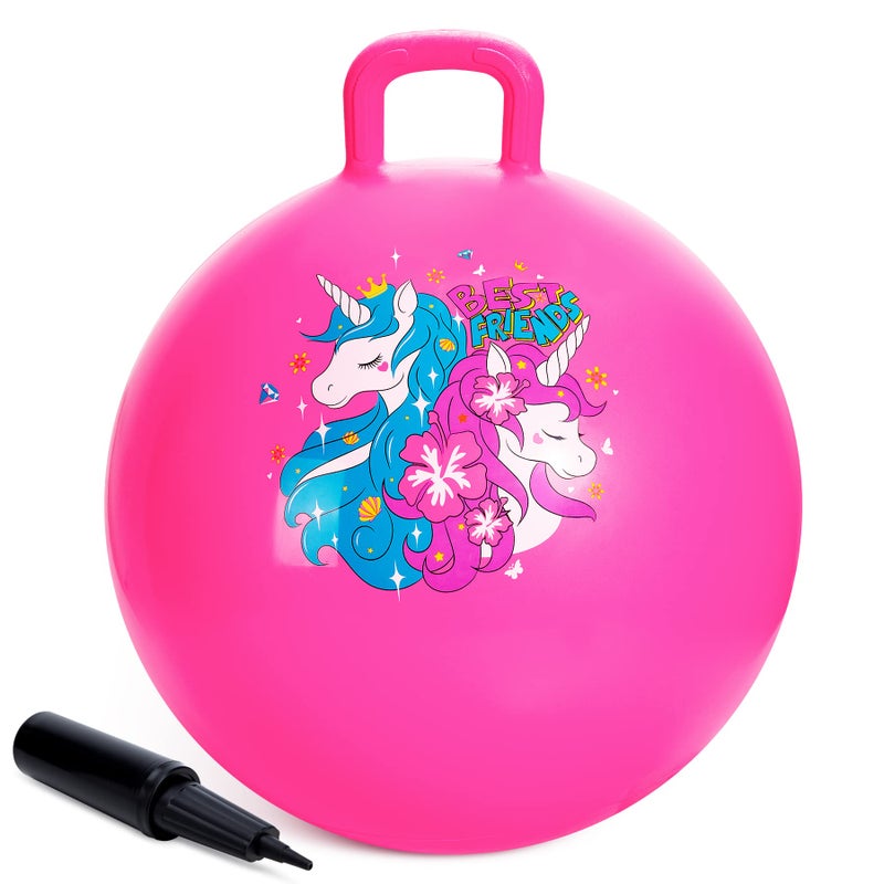 ZOOJOY Hopper Ball Pink Bouncy Balls for Kids 20 Inch Sit on Jumping Toys with Handle for Girls Gift Aged 612 Inflatable Unicorn Bounce Hopper Balls Toy Pink Girl Toys with Pump - Image 3